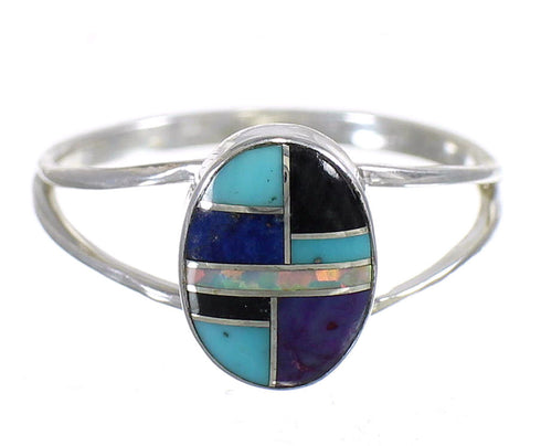 Multicolor Inlay And Genuine Sterling Silver Southwest Ring Size 5-1/4 WX79921